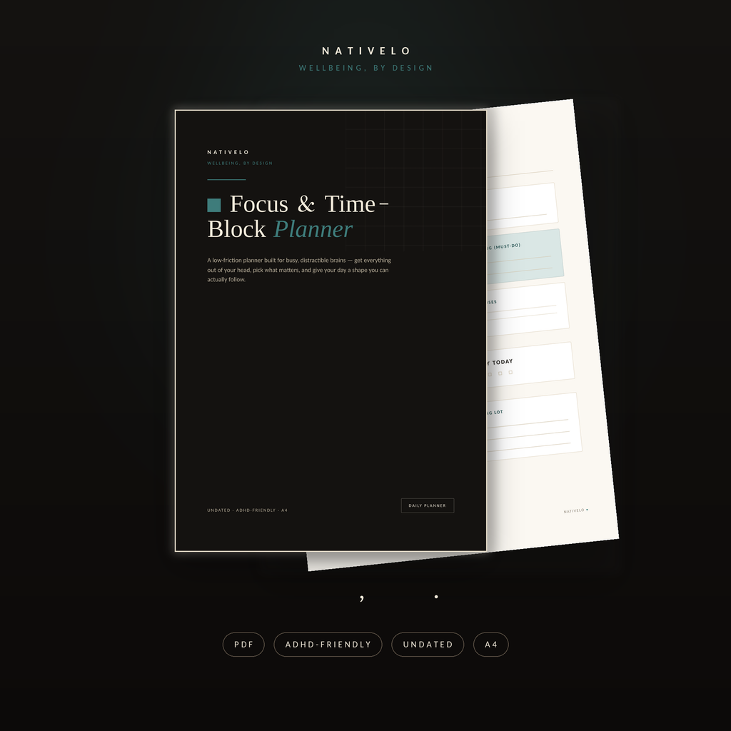 Less Chaos, More Done — A Focus & Time-Block Planner Built for Busy, Distractible Brains