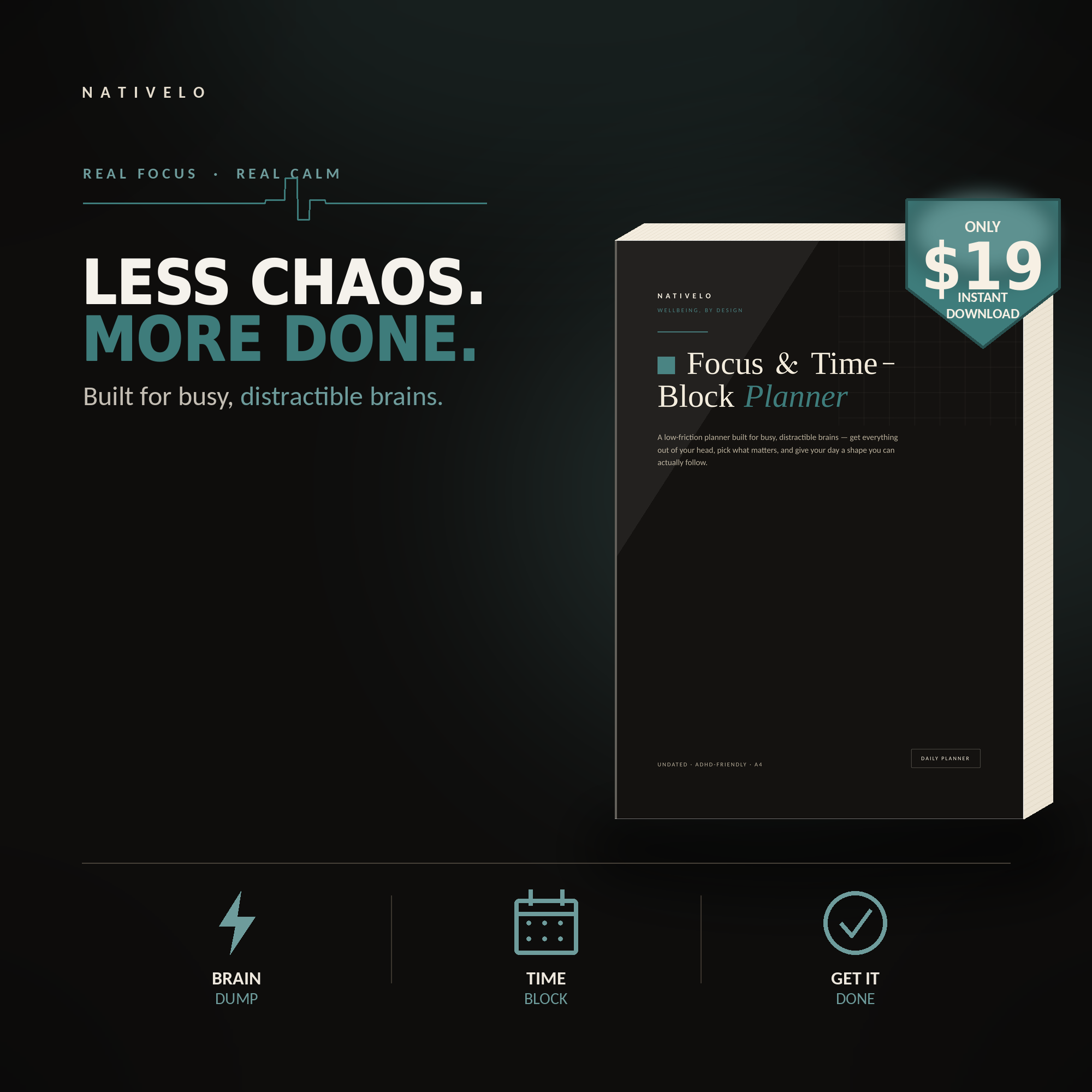 Less Chaos, More Done — A Focus & Time-Block Planner Built for Busy, Distractible Brains